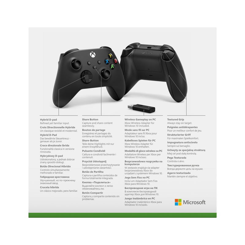 Xbox Wireless Controller - Carbon Black + Wireless Adapter for Windows