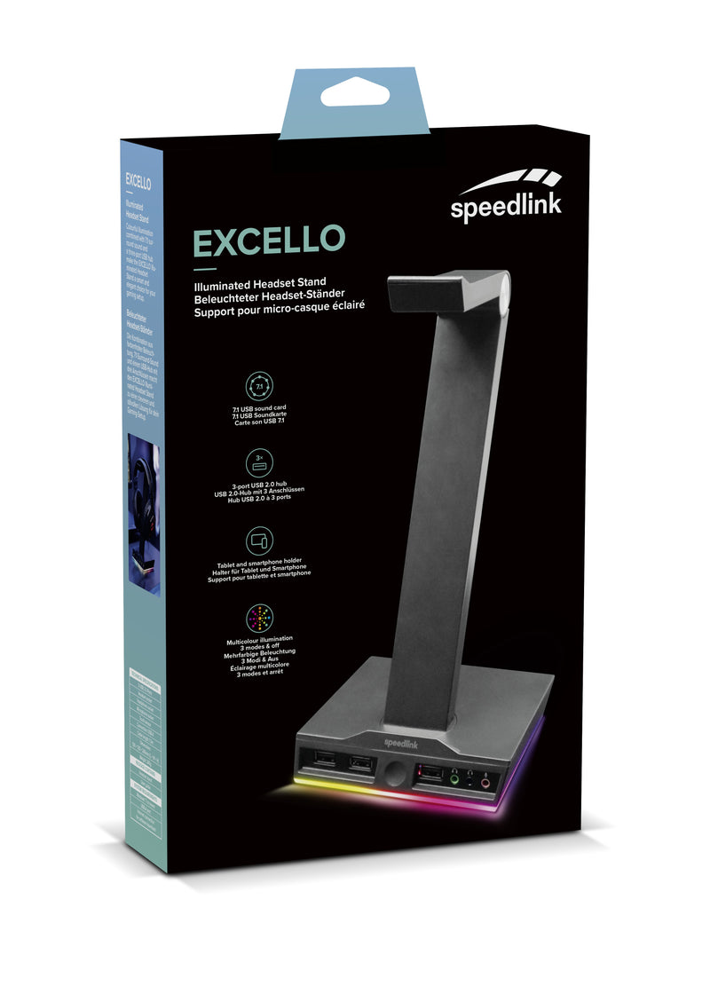Speedlink EXCELLO Illuminated Headset Stand, 3-Port USB 2.0 Hub