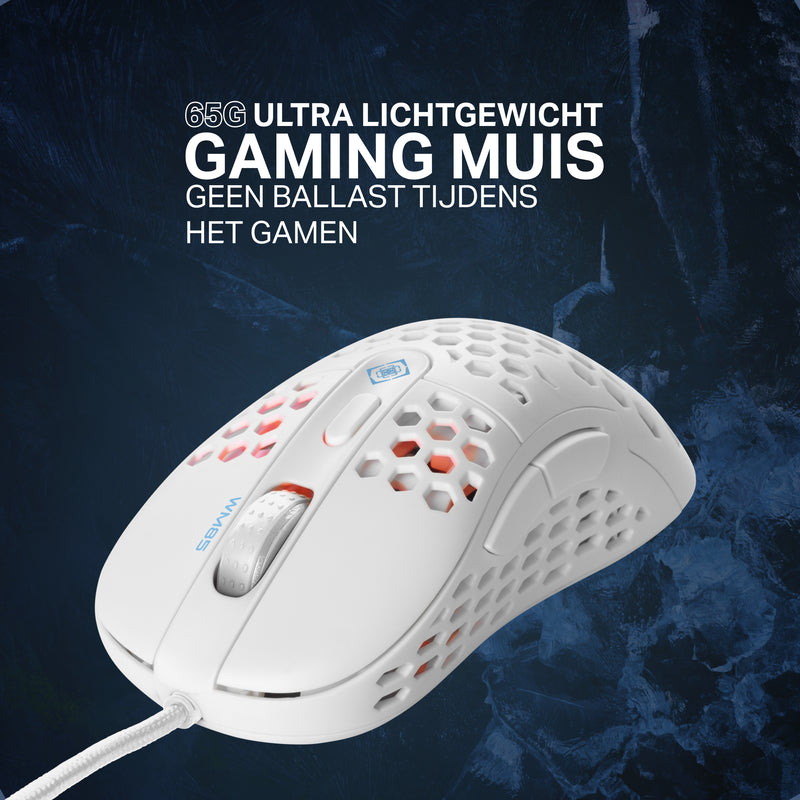 Deltaco Gaming White Line WM85 Lightweight Wired Gaming Mouse, 6400 DPI