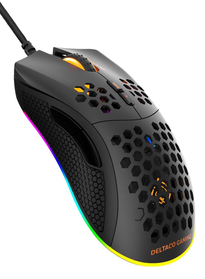 Deltaco Gaming DM210 Lightweight Wired Gaming Mouse, RGB LED, 6400 DPI, 1000 Hz