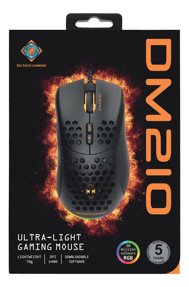 Deltaco Gaming DM210 Lightweight Wired Gaming Mouse, RGB LED, 6400 DPI, 1000 Hz