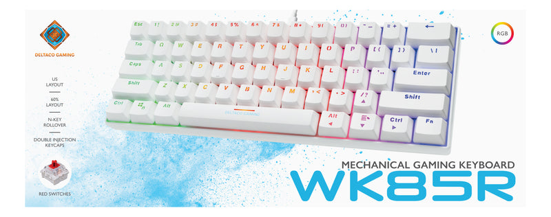 Deltaco Gaming White Line WK85R Mechanical Mini Gaming Keyboard, 60% Layout